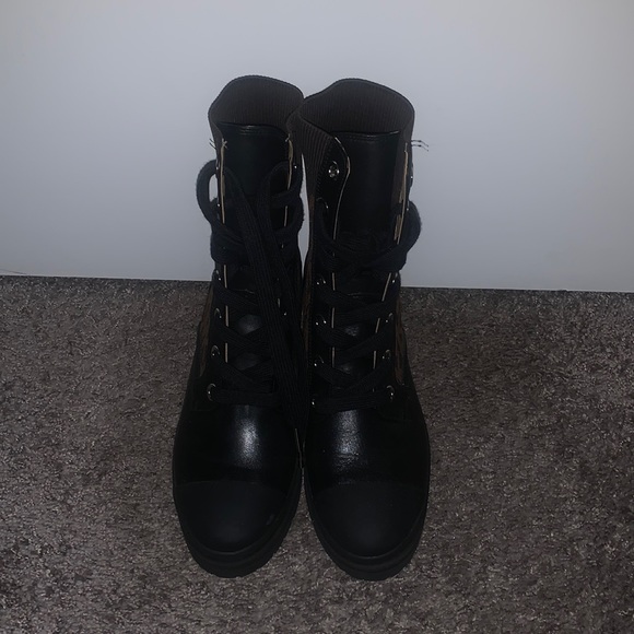 Brea Leather and Logo Jacquard Combat Boot - Picture 4 of 5